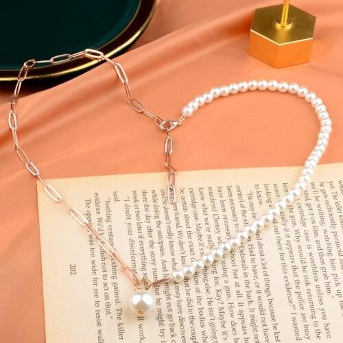 2021 New Fashion Women Necklace Pearl Gold Sliver Color Chain Choker Baroque Pearl Pendant Necklaces for Female Jewelry