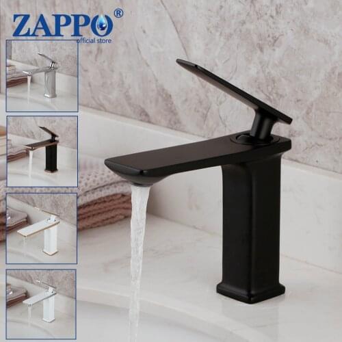 ZAPPO New Bathroom Basin Faucet Brass Chrome Black Sink Faucets Hot Cold Water Mixer Tap Vanity Deck Mounted Single Handle
