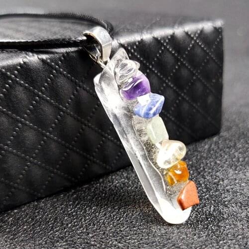 Orgonite Natural Stone Charm Women Jewelry Pendant Chain Necklace Crystal Seven Chakras Irregular Energy Leather Chain Necklaces
