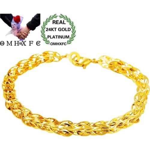 OMHXFC Wholesale European Fashion Woman Girl Party Birthday Wedding Gift Phoenix Tail Geometric Link 24KT Gold Bracelets BE253