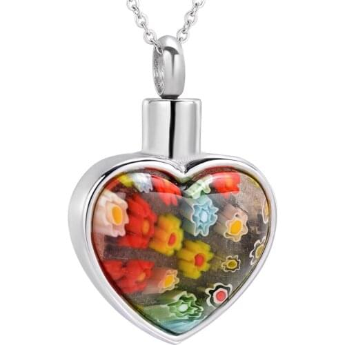 MiniCremation Murano Glass Heart Stainless Steel Cremation Necklace Keepsake Pendant Memorial Ashes Holder Urn Jewelry Locket