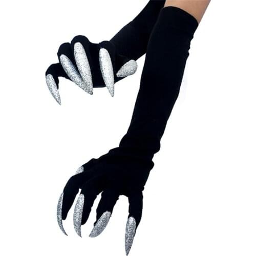 Halloween Gothic Long Nails Cosplay Gloves Funny Festival Witch Cosplay Costume Party Scary Props Black Mitten Gloves With Claws