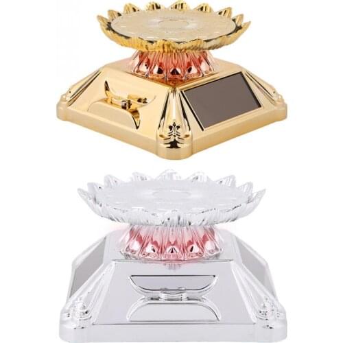 Solar Showcase Jewelry Display Stand Organizer 360°Rotating Turntable LED Light Lotus Shape Ring Watch Phone Case Display Tools