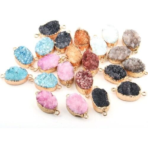 Natural Stone Pendant Oval Crystal Cluster Double Hole Connector for Jewelry Making DIY Elegant Necklace Bracelet Accessories