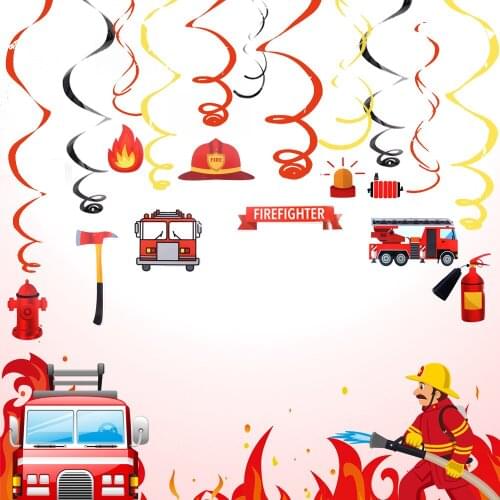 Firefighter Party Theme DIY Spiral Ornaments Hanging Whirls Swirl Dangling Streamers for Kids Birthdays Decorations Supplies