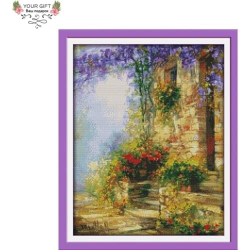 Your Gift F424 14CT 11CT Counted and Stamped Home Decoration Flower Path Cross Stitch kits
