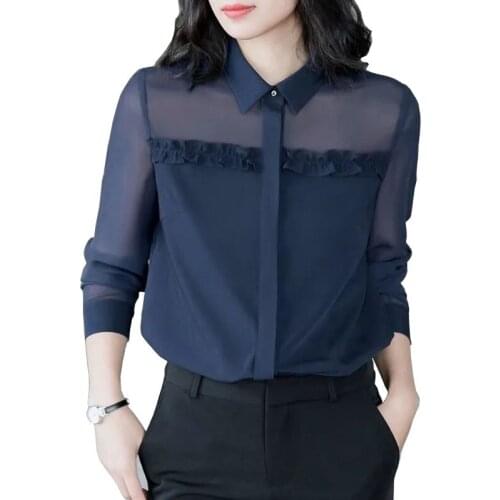 Long Sleeve Shirt Women Chiffon Summer 2021 New Fashion elegant Formal Blouses Office Ladies Plus Size 4XL Work Tops Casual