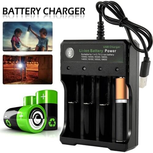 Compatible 10440 14500 16340 16650 14650 18350 18500 18650 USB Battery Charger Black 4 Slots Rechargeable Lithium Battery