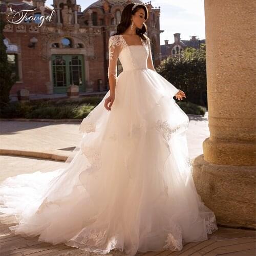 Traugel Square Collar Ball Gown Lace Wedding Dress Elegant Half Sleeve Bridal Dress Cathedral Long Train Wedding Gowns Plus Size