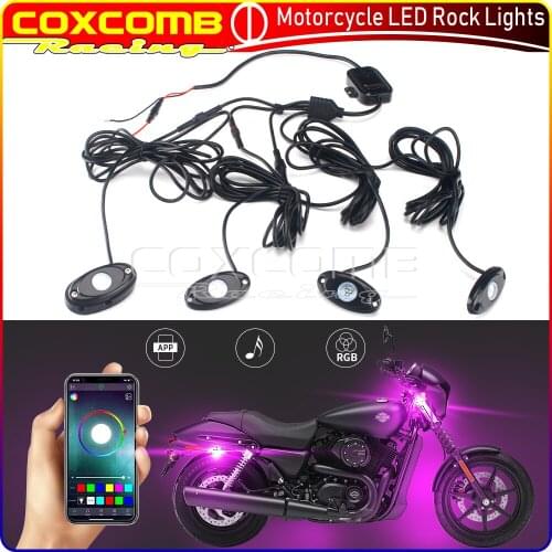 16 Color Universal Motorcycle Chassis Remote Control 4 Pods RGB LED Rock Lights For Harley Dyna Sportster XL 883 1200 Cafe Racer