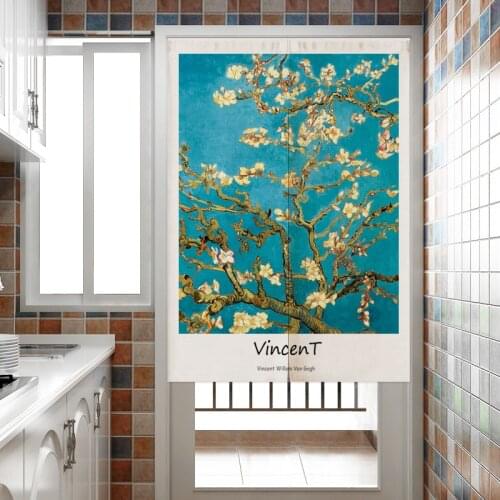 Van Gogh oil painting starry sky Linen Door Curtain Noren Restaurant Kitchen Bedroom Curtains Home Decor Customizable curtain