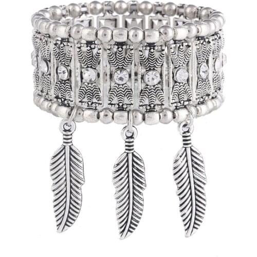 LOVBEAFAS Fashion 2019 Ethnic Bohemian Elastic Women Bracelets & Bangles Crystal Vintage Beach Stretch Boho Leaf Charm Bracelets