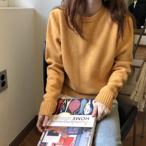 2020 New Autumn and Winter Womens Round Neck Sweater Korean Chic Style Student Loose Casual Thin Knit Tops