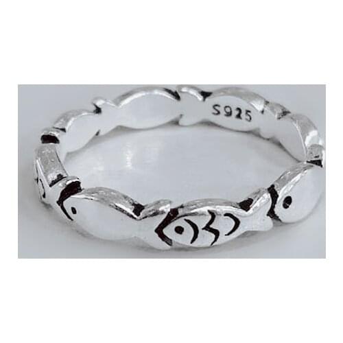925 Sterling Silver Fashion Retro Small Fish Opening Ring Index Finger Ring Thai Silver Jewelry For Women Party Gift