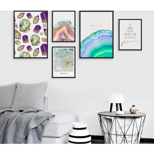 07G Nordic Abstract Watercolor Emerald Crystal Marble Phrase Canvas Painting Print Picture Poster Wall Living Room Home Decor