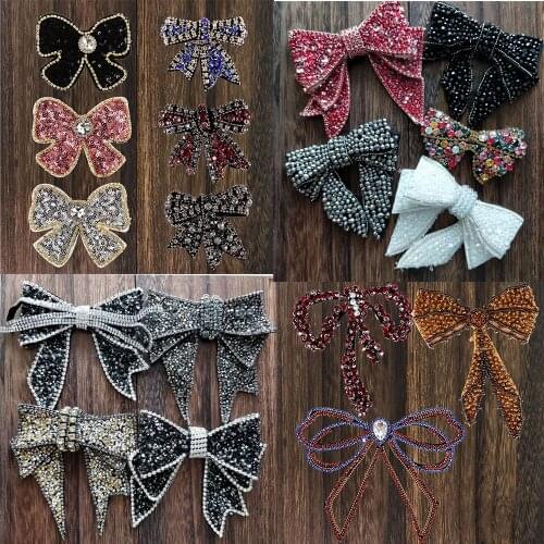 Hand Nail Bead Bow Tie Patch Dress Collocation College Wind Bowknot Patch Pearl Applique Stripe Tie Knot Brooch Female 1PC