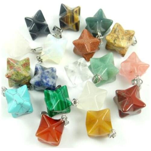 20PCS Wholesale Natural stone Turquoises Quartz Crystal tiger eyeHexagram pendants for diy Jewelry making Necklaces Accessories