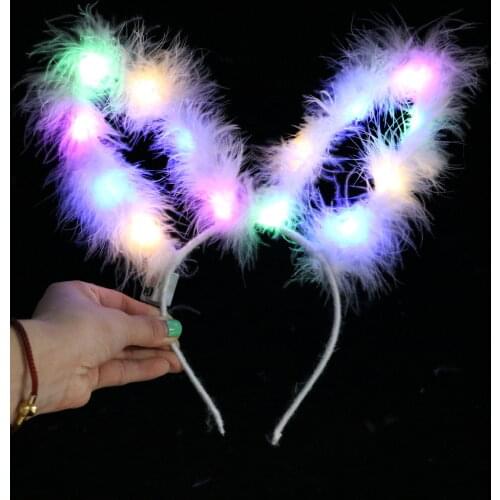 20pcs LED Bunny Ears Headbands Luminous Feather Headband Cute Festival Hair Hoop Party Hair Accessories for Women and Girls 15cm