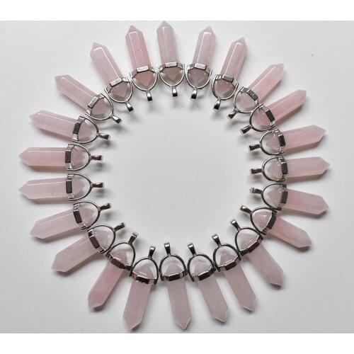 2020 high quality pink natural stone bullet shape charms chakra pendants fit necklace making 24pcs/lot Wholesale free shipping