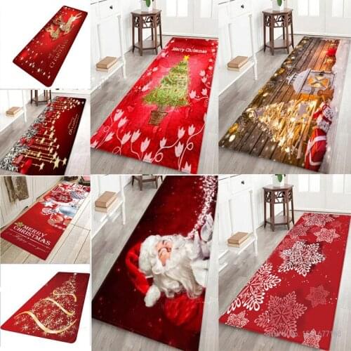 3D Christmas Santa Claus Anti-slip Kitchen Dinning Room Fireplace Floor Mat Flannel Carpet Rug Durable Xmas Home Decor Floor Rug