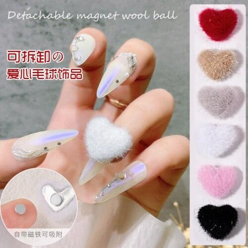 5Pcs Detachable Nail Charm Magnetic Heart Pom Pom Detachable KAWAII 3-D FUZZY HEART 20mm Charms Heart, Nail Art Pom Pom JRT