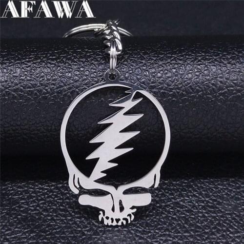 AFAWA Grateful Dead Skull Stainless Steel Keychains for Men/Women Silver Color Keychain Jewelry llaveros para hombre K4206S03