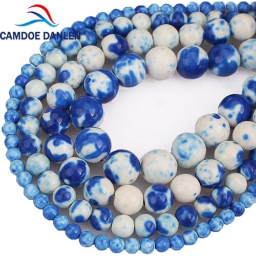 White Blue Mixed Natural Clay Ceramic Stone Round Beads 4 6 8 10mm Diy Handmade Beads Jewelry Bracelet Making Wholesale