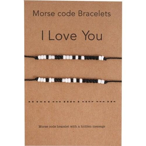 2 Pcs/set Adjustable white bead Bracelet Women Men ethnic Handmade Braided Black Rope Bracelet Couple Jewelry gift wholesale