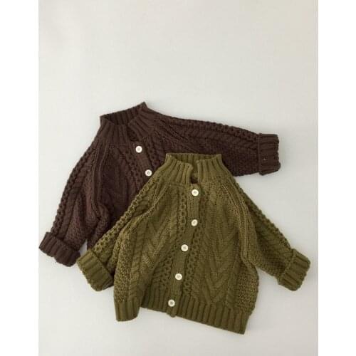 Korean Childrens Sweater Baby Thick Needle Twist Cardigan Childrens Thick Solid Sweater Jacket Boys and Girls Knit Sweaters