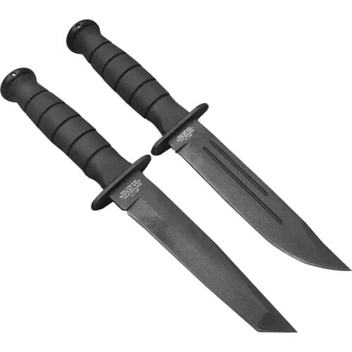 DuoClang Black Titanium Combat Fixed Blade Knife Rubber Plastic Handle Portable Hunting Knife Tools