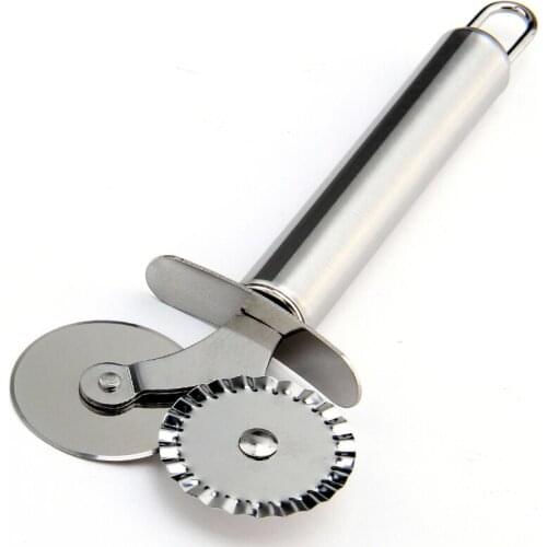 Double roller pizza knife pizza hob cake knife cutter round knife full stainless steel