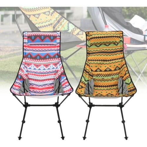 Ethnic Customs High Back Camping Chair Folding Travel Recliner Waterproof Oxford Cloth With Pillow for Fishing Garden Outdoor