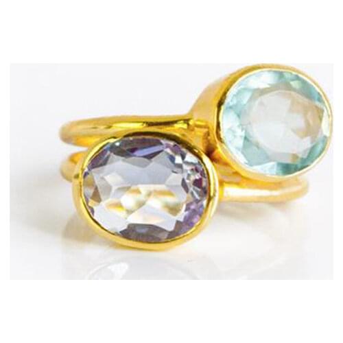 Small flesh engagement ring oval Clear Birthstone double Ring yellow gold Ring jewelry