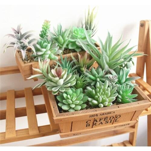Green Flocking Artificial Succulents Plants Bonsai Desktop Fake Plants Valentines Day Wedding Decoration Plante Artificielle