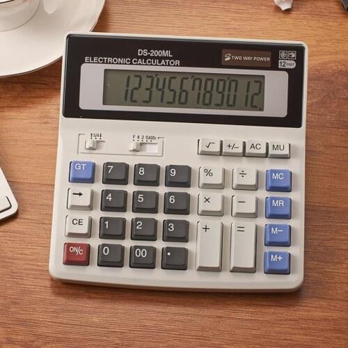 Solar 12-Digit calculator, large display office battery calculator, dual-power calculator with buttons for financial
