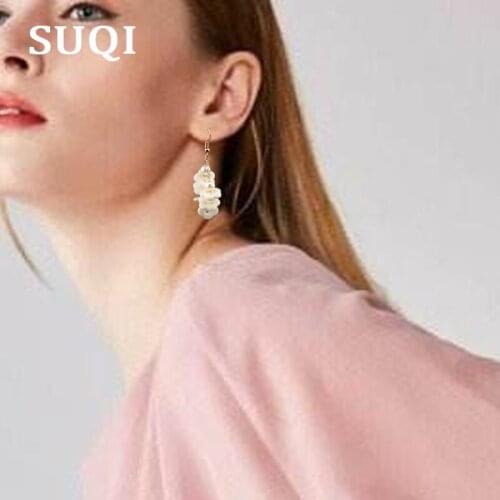 SUQI Non-toxic healthy stainless steel pearl Necklace earrings Pendant Women gold Necklace Boho Femme party Bride jewelry set