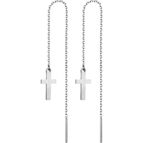 Korean Fashion Long Earring For Women Female Gold Color Stainless Steel Cross Charm Pendent Chain Tassel Earrings 2020