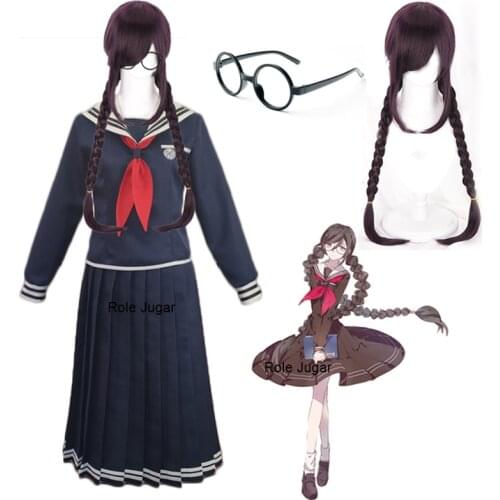 Anime Danganronpa Costumes Dangan-Ronpa 2 Toko Fukawa Cosplay Costume Top Skirt Set School Uniform With Wig Glasses Cos C58C06