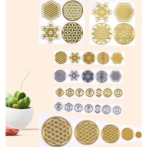 Round Chakra Energy Copper Stickers Epoxy Resin Material Jewelry Decorative Sticker DIY Making Life Tree Pyramid Accessories