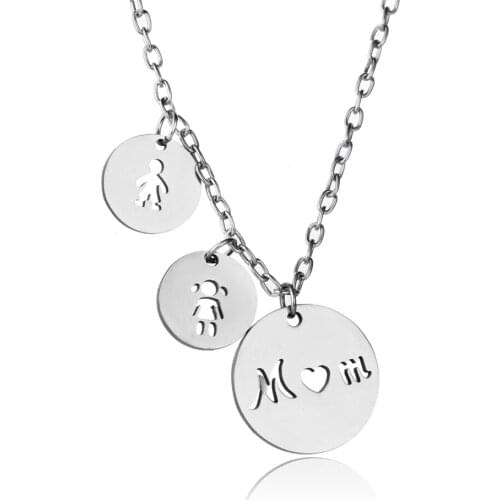 Mom And Son Daughter Round Hollow Heart Pendant Family Mum Love Necklace Charm Birthday Mothers Day Son Gifts Jewelry Mommy