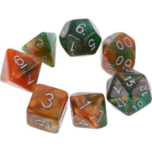 Mayitr 7pcs Dual Colors Glitter Polyhedral Numbers Dice D4 D6 D8 D10 D12 D20 Irregular Dice for Board Game Dice