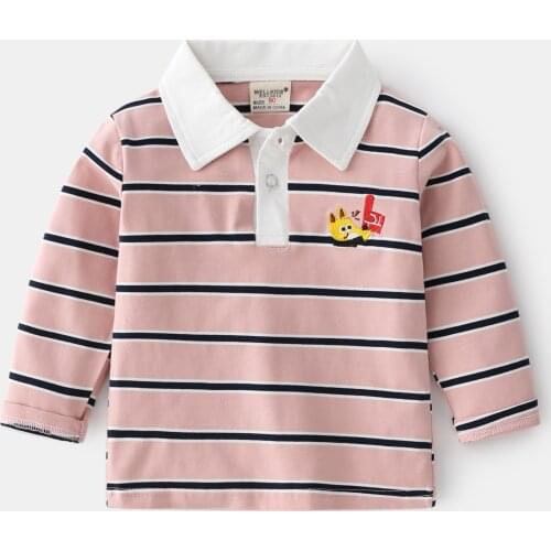 Fashion Spring Fall Boys Polo T-shirt Striped Quality Cotton Kids Shirt Tops Tees Toddler Outfit Childrens Clothing