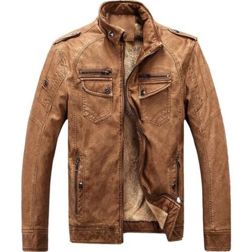 Denim Jacket Plus Velvet Winter Men Vintage Leather Jacket Warm Plus Size Coat Jacket Motorcycle Windproof PU Leather Coat Fur