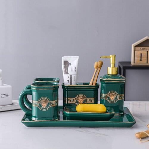 Ceramic Bathroom Accessories Set Lotion Bottle Toothbrush Cup Toothbrush Holder Soap Dish Bathroom Supplies Luxurious Set