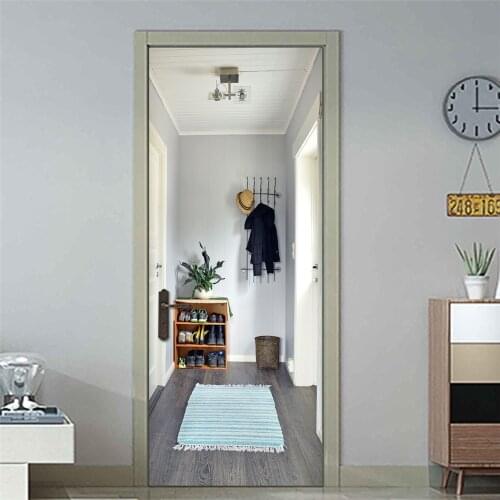 77*200cm Cozy Cottage 3D Door Sticker Waterproof Self-adhesive Wallpaper Living Room Bedroom Bathroom Home Decor Mural Decals