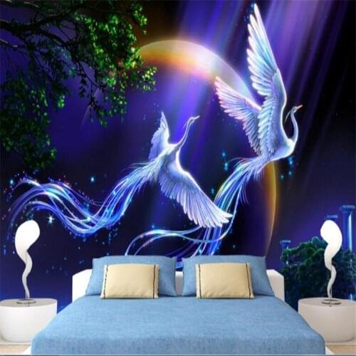 Beibehang Mural 3d Custom wallpaper fashion beautiful dream fantasy Peacock crane living room wall wallpaper papel de parede 3d