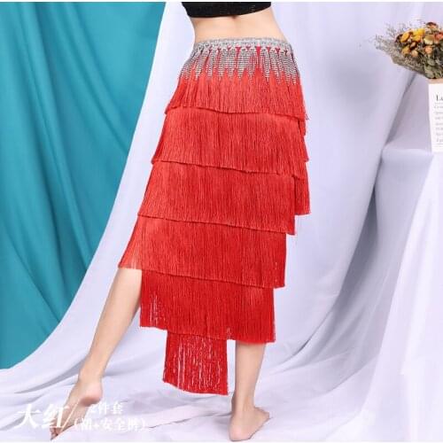 Irregular Tassels Latin Dance Skirt for Women Ballroom Performance Costume Practice Clothing Belly Dance Tango Skirts