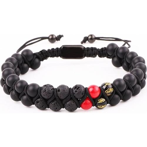 New Design Natural Lava Stone Black Onyx Tibetan Beads Braided Macrame Adjustable Bracelet Women Men