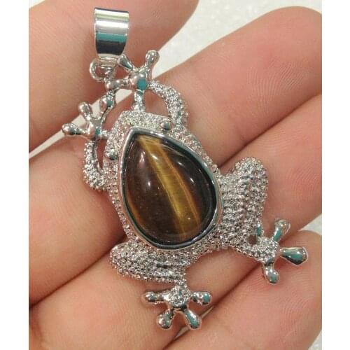 New Tiger Eye Gemstone Copper Frog Pendant