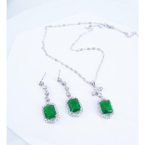 2021 new Hot sale New fashion retro red green purple square necklace earring set banquet party birthday jewelry free shipping